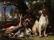 David de Coninck The hunter's trophy with a dog and an owl France oil painting artist